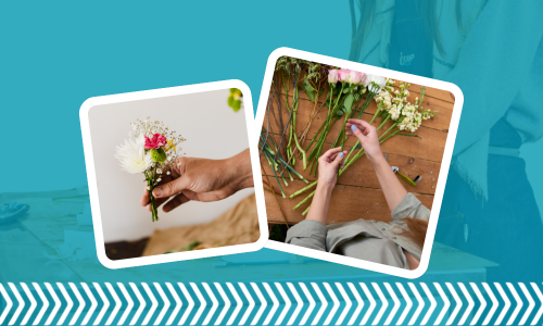 2 vignettes avec un bouquet de fleurs